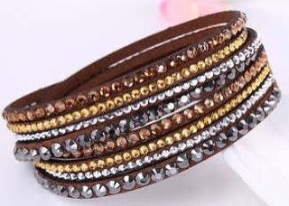 Brown Leather & Crystals Bracelet